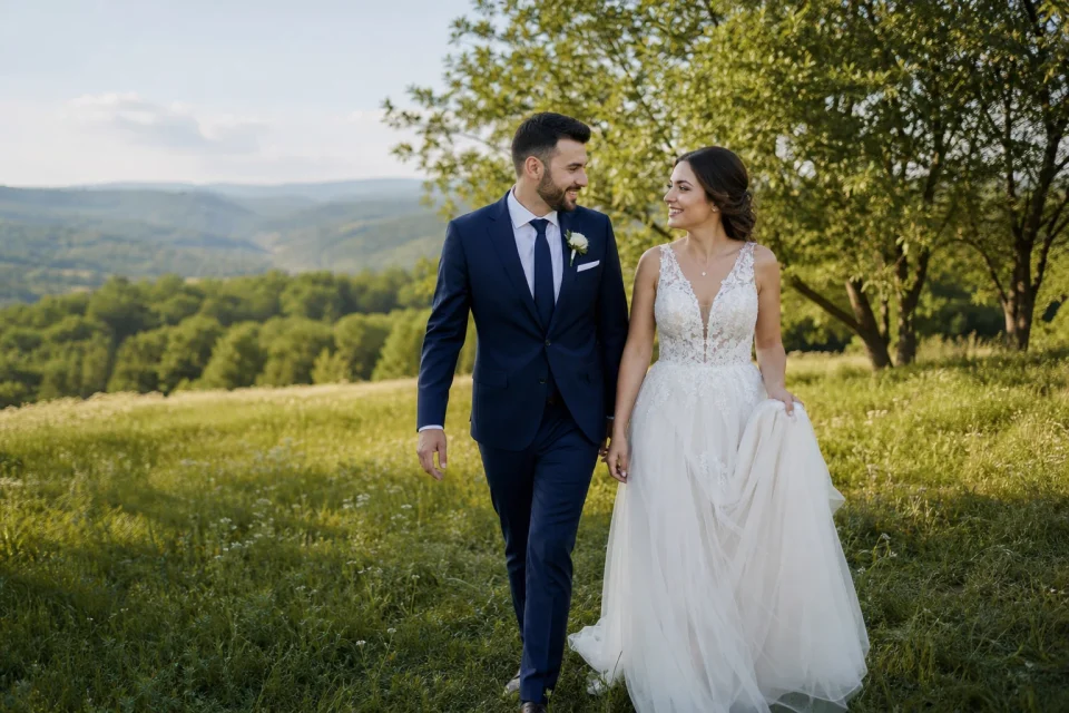 Mladenci tokom fotografisanja na Fruškoj gori